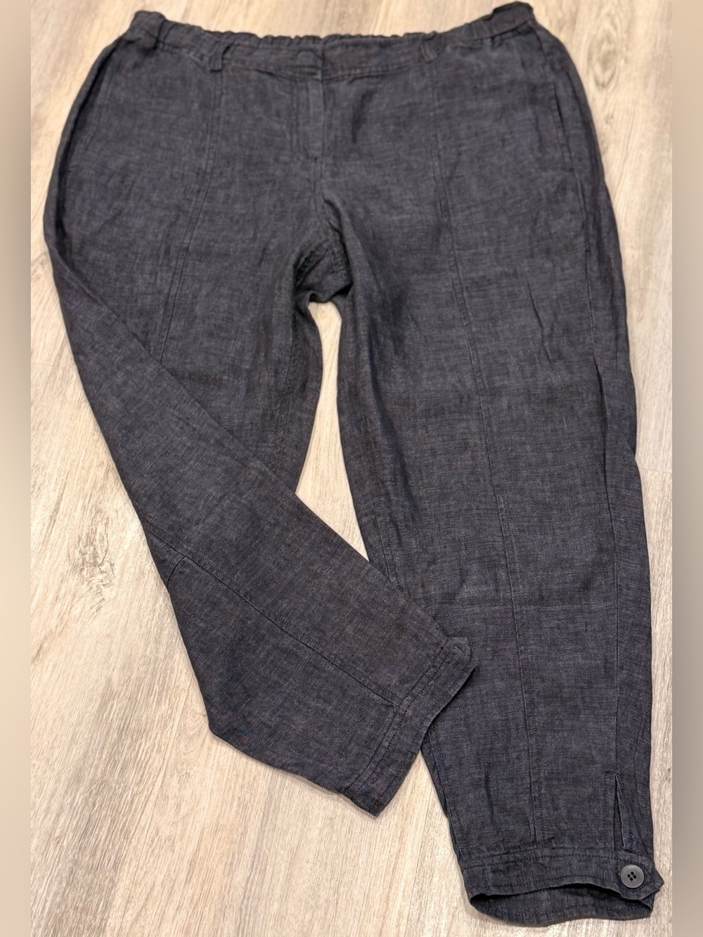 Eileen Fisher Women's Gray Organic Linen Ankle Pants Elastic Waist Pockets L